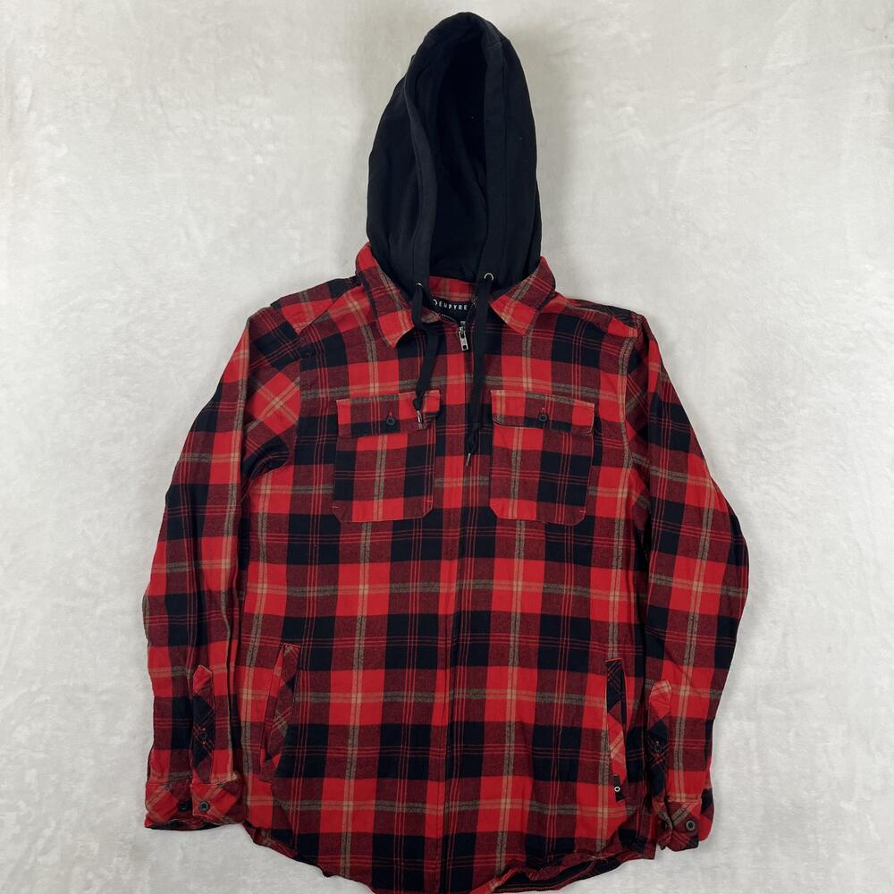 Empyre Jacket Womens XL Red Plaid Hooded Flannel Zip Shirt Shacket Workwear